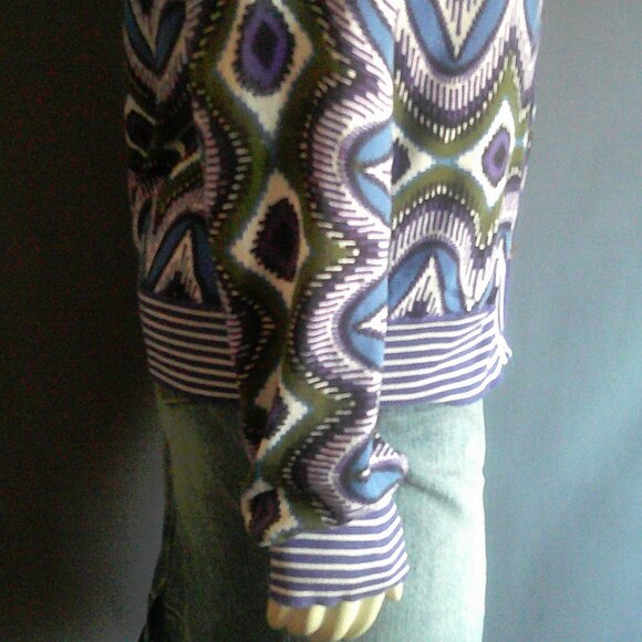 Tory Burch Cotton Olive Blue Ikat Cardigan M - Picture 4 of 8